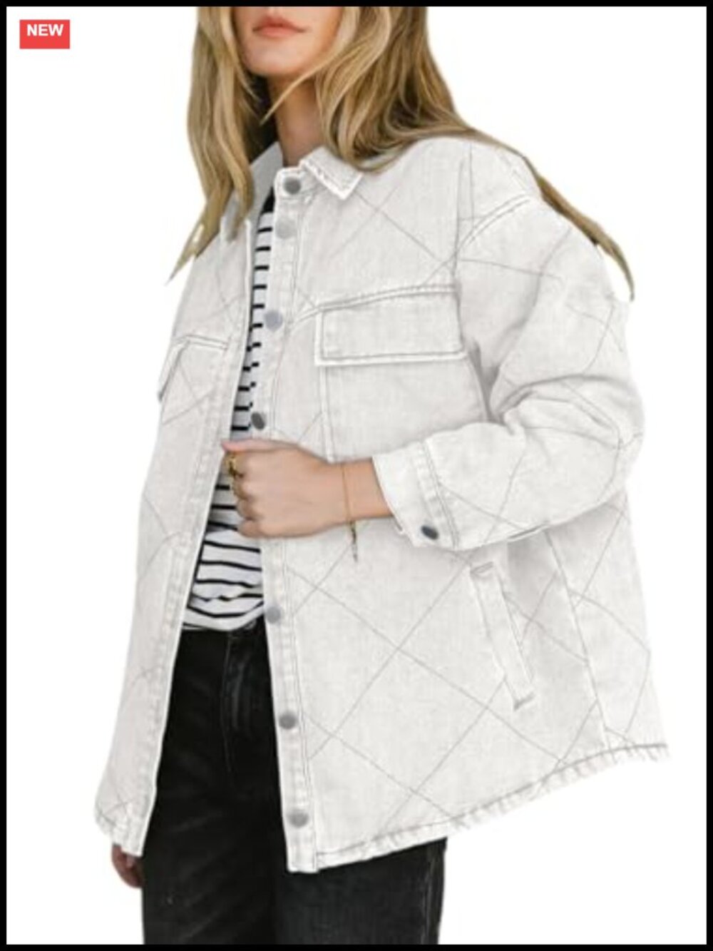 Oversized Button Down Denim Jacket Long Sleeve Shacket Coat with Pockets